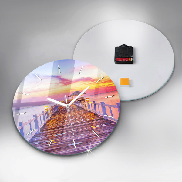 Reloj de pared redondo Puente en el puerto al atardecer