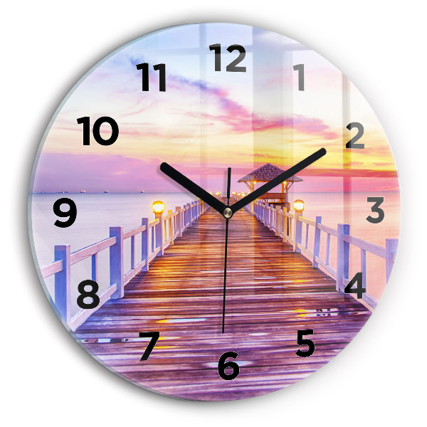 Reloj de pared redondo Puente en el puerto al atardecer