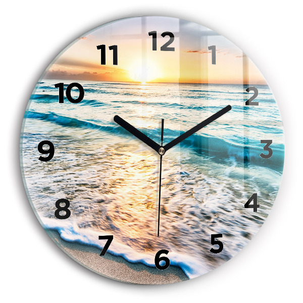 Reloj de cristal redondo Playa, mar y arena