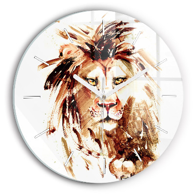 Reloj de cristal redondo Ilustración de un león marrón
