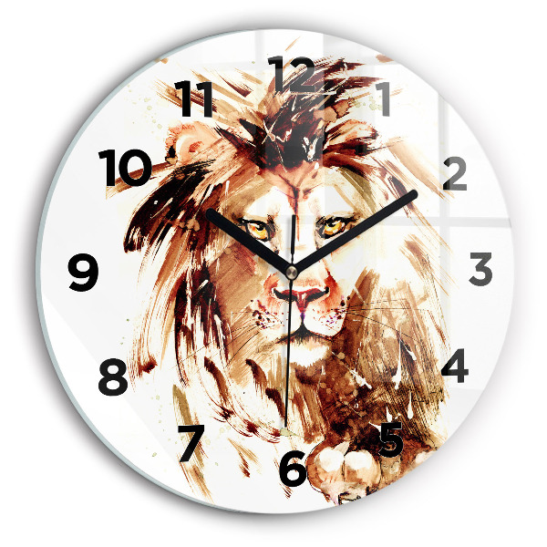 Reloj de cristal redondo Ilustración de un león marrón