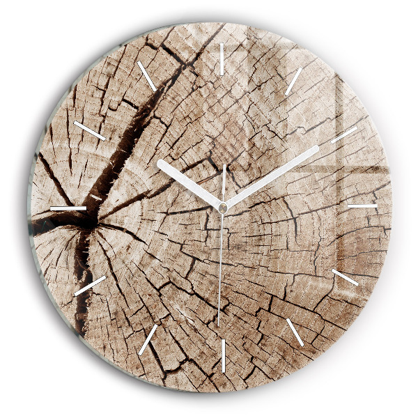 Reloj de cristal redondo Viejo tronco de madera