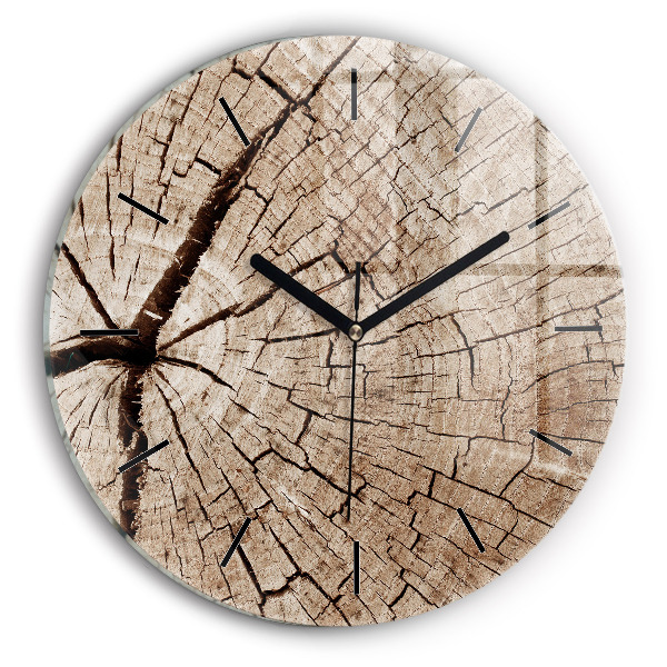 Reloj de cristal redondo Viejo tronco de madera