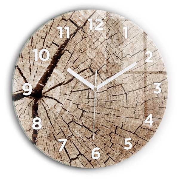 Reloj de cristal redondo Viejo tronco de madera