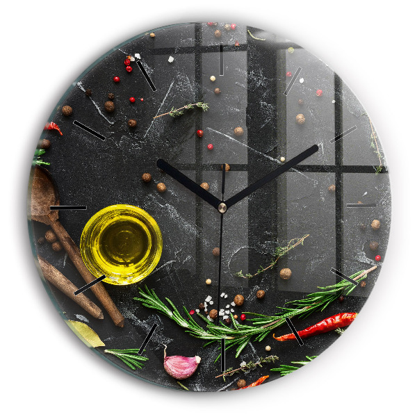 Reloj de cristal redondo Especias sobre la mesa