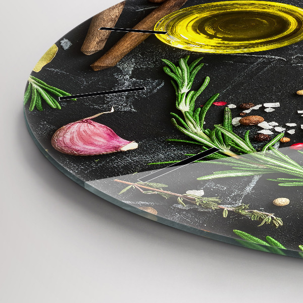 Reloj de cristal redondo Especias sobre la mesa