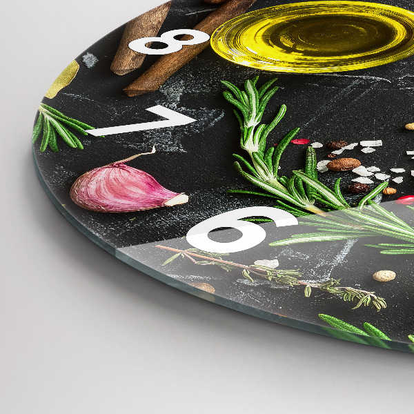 Reloj de cristal redondo Especias sobre la mesa