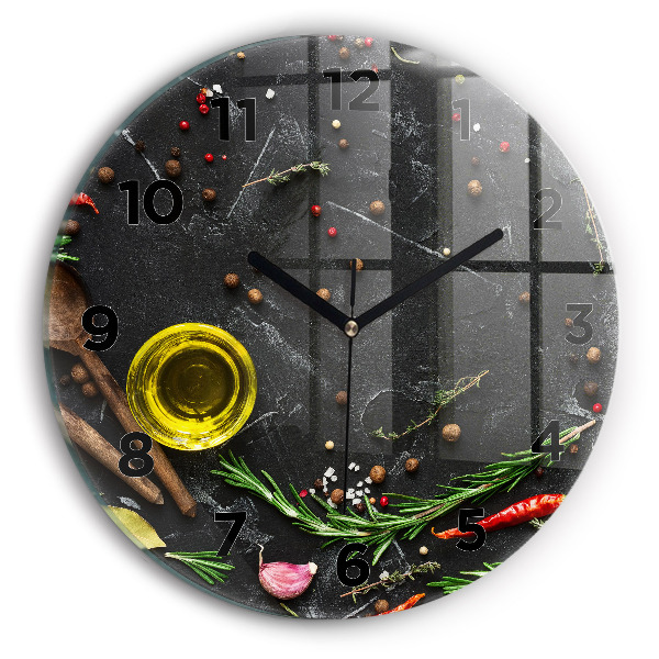 Reloj de cristal redondo Especias sobre la mesa