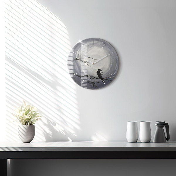 Reloj de cristal redondo Cuervo a la luz de la luna