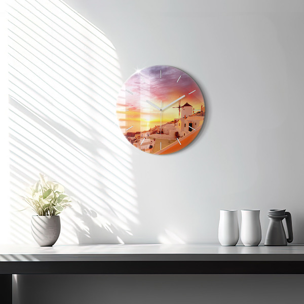 Reloj redondo pared Antiguo molino de viento en Santorini