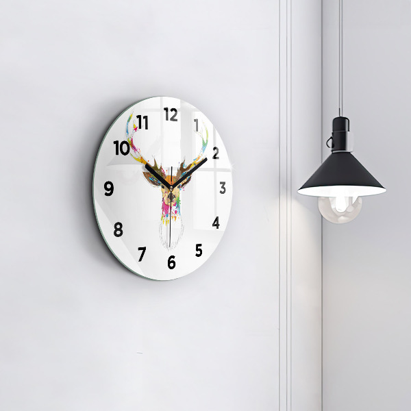 Reloj de pared redondo Cabeza de ciervo coloreada