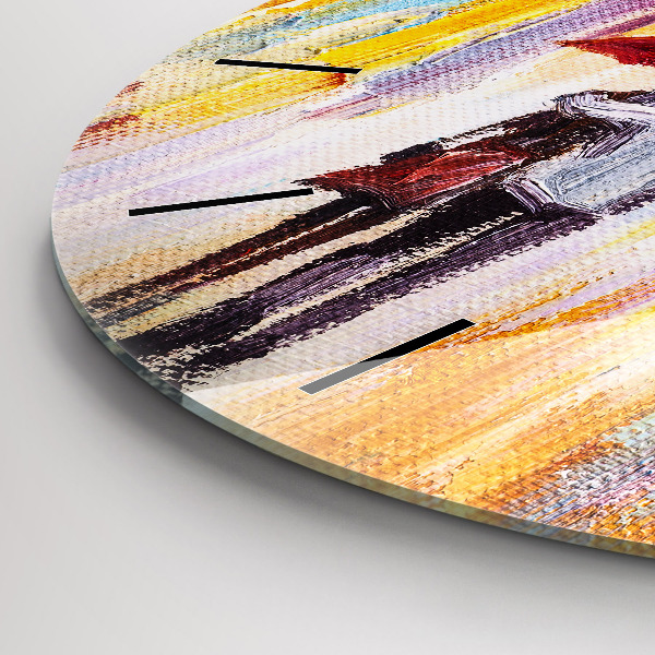 Reloj redondo pared Pareja bajo la lluvia