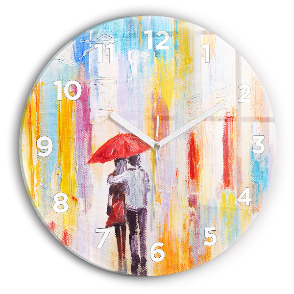 Reloj redondo pared Pareja bajo la lluvia