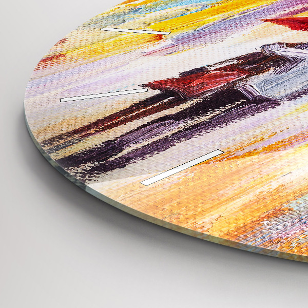 Reloj redondo pared Pareja bajo la lluvia