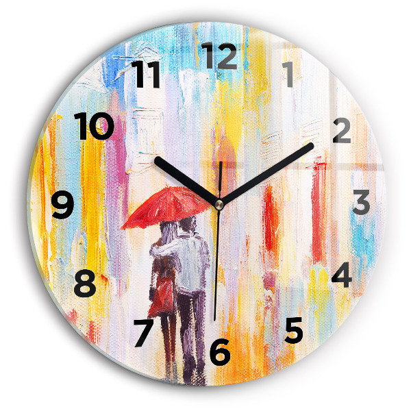 Reloj redondo pared Pareja bajo la lluvia