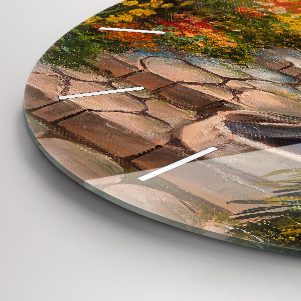 Reloj de pared redondo Composición al óleo en un bosque