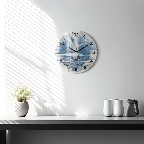 Reloj de cristal redondo Lago de invierno Barco