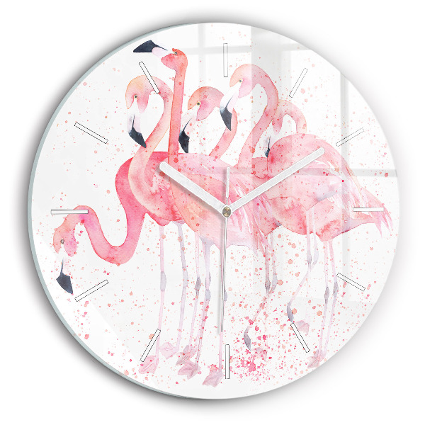 Reloj de cristal redondo Grupo de flamencos