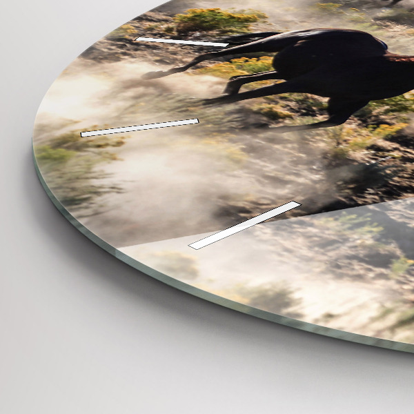 Reloj de cristal redondo Manada de caballos a toda velocidad