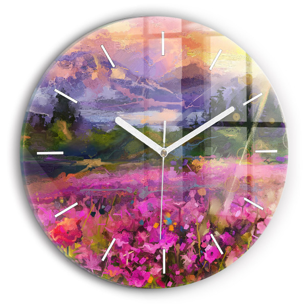Reloj de cristal redondo Pradera al atardecer