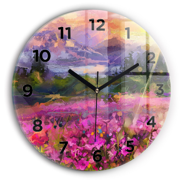 Reloj de cristal redondo Pradera al atardecer