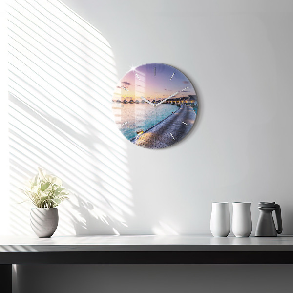 Reloj de cristal redondo Puesta de sol Maldivas