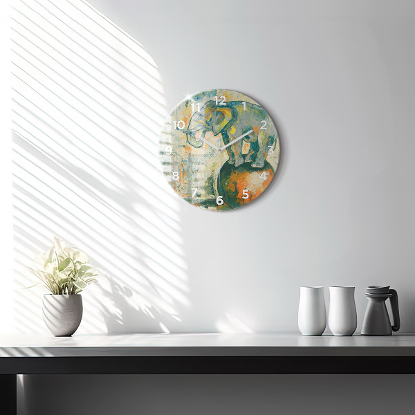 Reloj de pared redondo Postura del elefante pintado