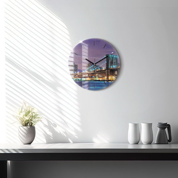 Reloj de cristal redondo Puente de Brooklyn y East River