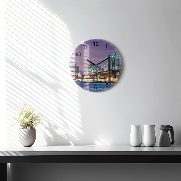 Reloj de cristal redondo Puente de Brooklyn y East River