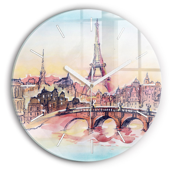 Reloj de cristal redondo Paisaje pintado de París