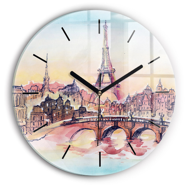 Reloj de cristal redondo Paisaje pintado de París