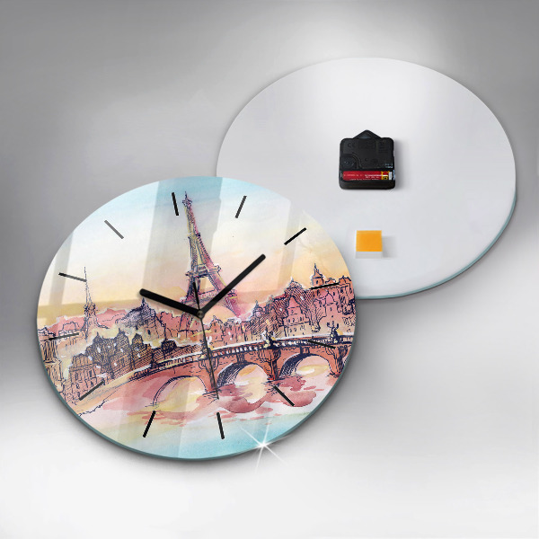 Reloj de cristal redondo Paisaje pintado de París