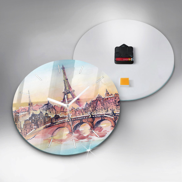 Reloj de cristal redondo Paisaje pintado de París