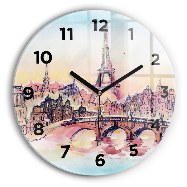 Reloj de cristal redondo Paisaje pintado de París