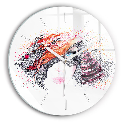 Reloj de cristal redondo Dulce mujer con pastel