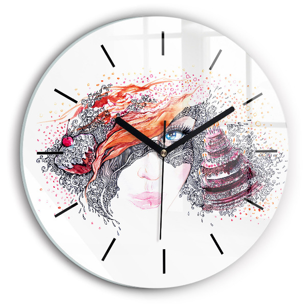 Reloj de cristal redondo Dulce mujer con pastel