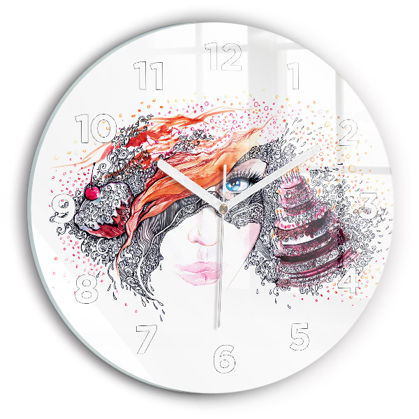 Reloj de cristal redondo Dulce mujer con pastel