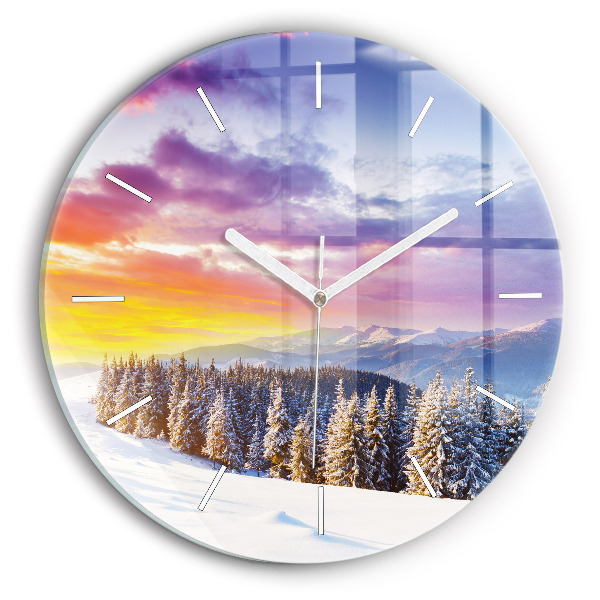 Reloj redondo pared Paisaje invernal de montaña