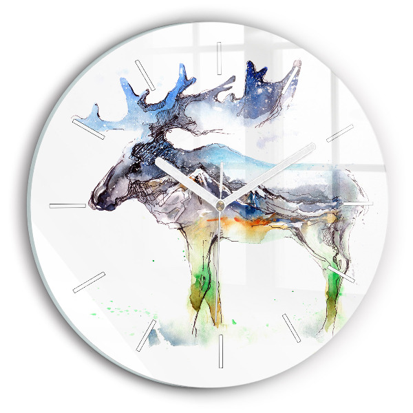Reloj de cristal redondo Alce y paisaje de montaña