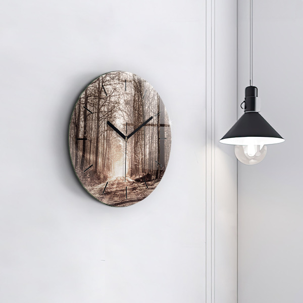 Reloj de pared redondo Camino forestal en sepia