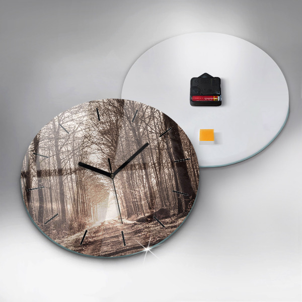 Reloj de pared redondo Camino forestal en sepia