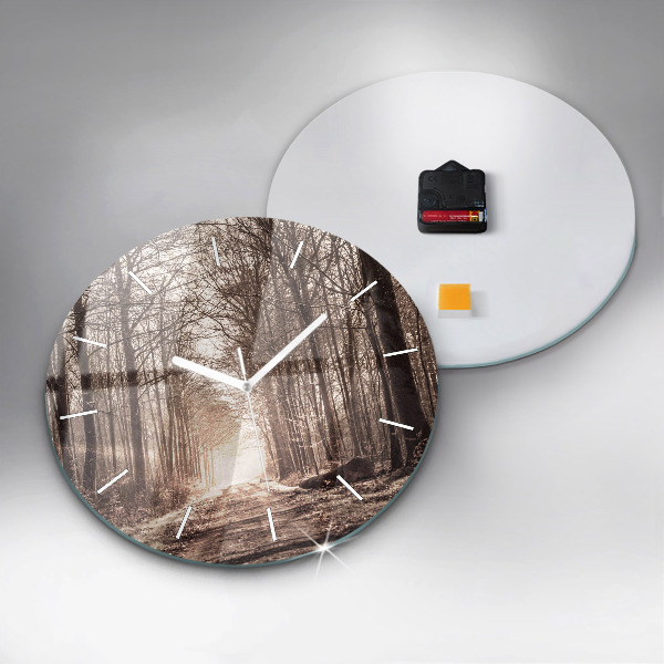 Reloj de pared redondo Camino forestal en sepia