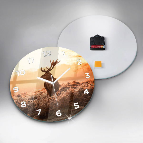 Reloj de cristal redondo Ciervo al amanecer