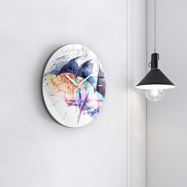 Reloj de pared redondo Paraguas y ciudad