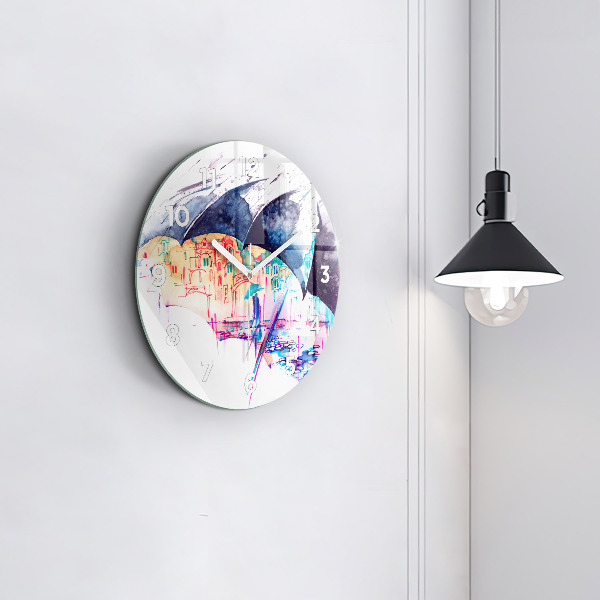 Reloj de pared redondo Paraguas y ciudad