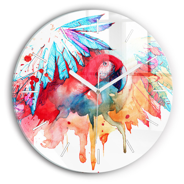 Reloj de cristal redondo Loro rojo de colores
