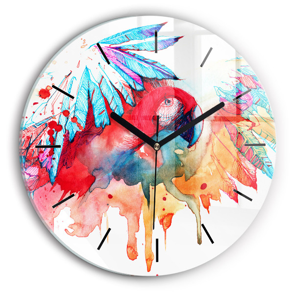 Reloj de cristal redondo Loro rojo de colores