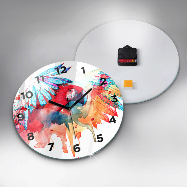 Reloj de cristal redondo Loro rojo de colores