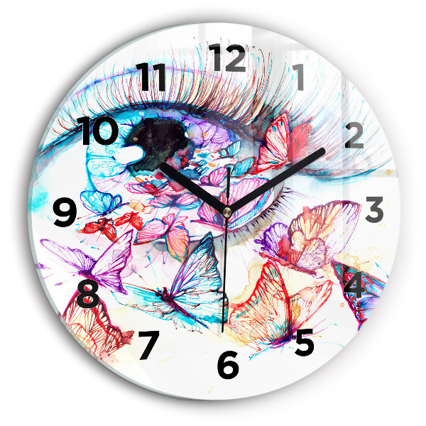 Reloj de cristal redondo Mariposas de ojos de colores