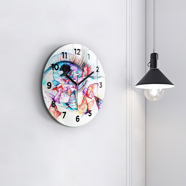 Reloj de cristal redondo Mariposas de ojos de colores